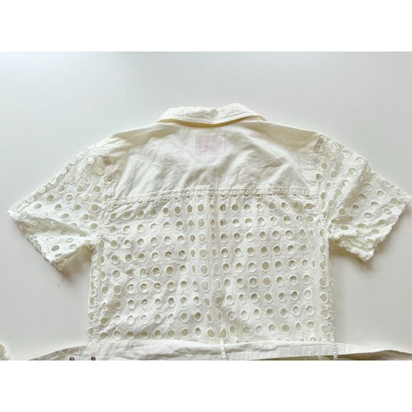 SOLID & STRIPED Harper White Cotton Eyelet Belted Shirt Dress Cover-Up, Size S - Picture 12 of 16